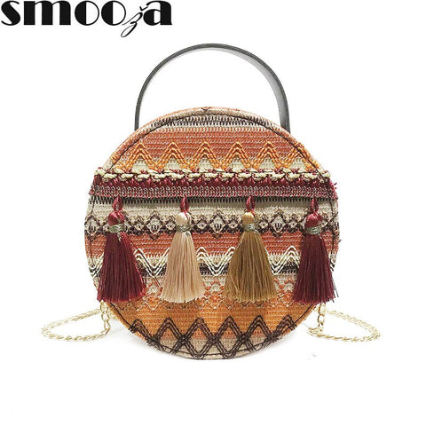 SMOOZA Casual Leather Womens handbag Portable Chain Small Round Bag