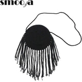 SMOOZA Straw Bag Popular Summer Cotton Rope Hollow Tassel Tote Women Knitting Net Bag