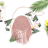 SMOOZA Straw Bag Popular Summer Cotton Rope Hollow Tassel Tote Women Knitting Net Bag