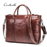 CONTACT'S Business Men Bags Genuine Leather Briefcase Male Laptop Bag
