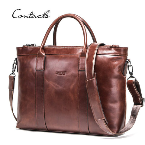 CONTACT'S Business Men Bags Genuine Leather Briefcase Male Laptop Bag