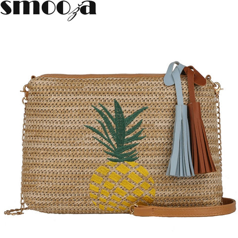 SMOOZA 2019 new Womens Straw Tassel Big Shoulder Bags